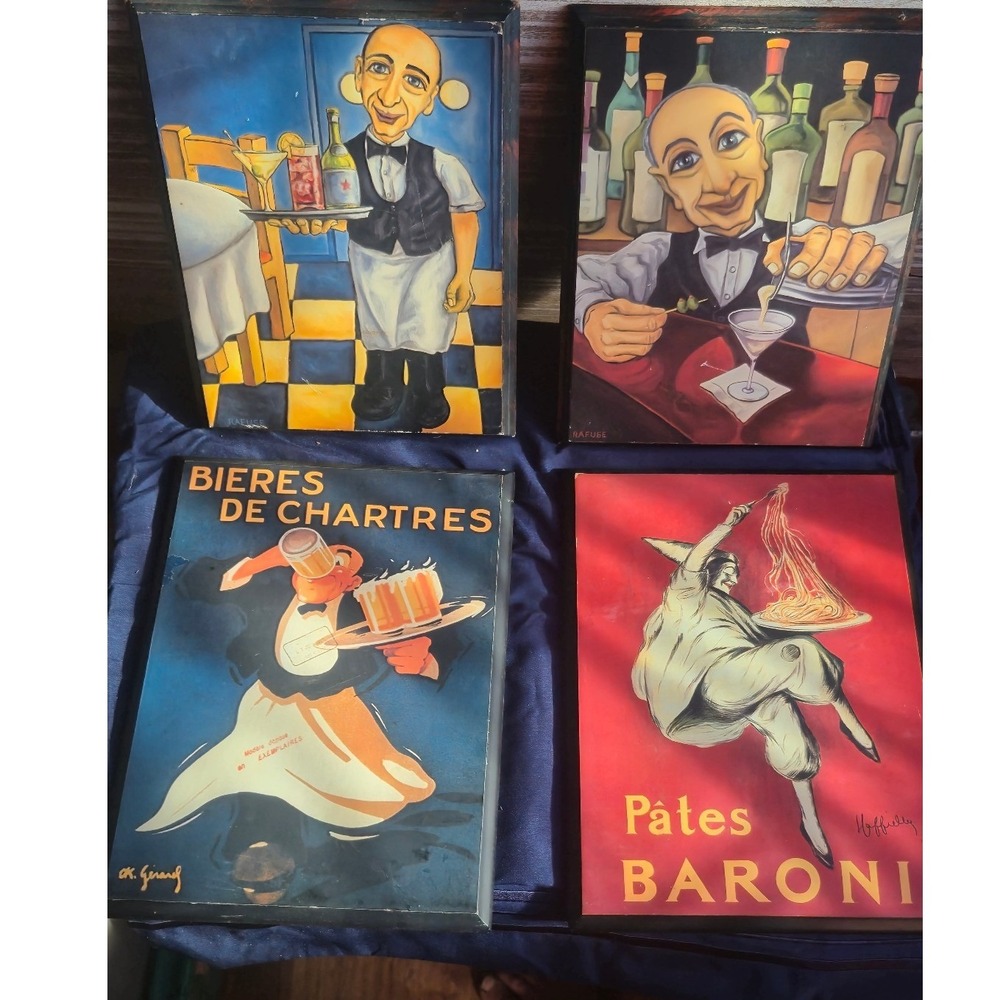 Set of 4 Vintage Decoupage Wall Art Target 2003 Will Rafuse O.K. Gerard Bistro‎